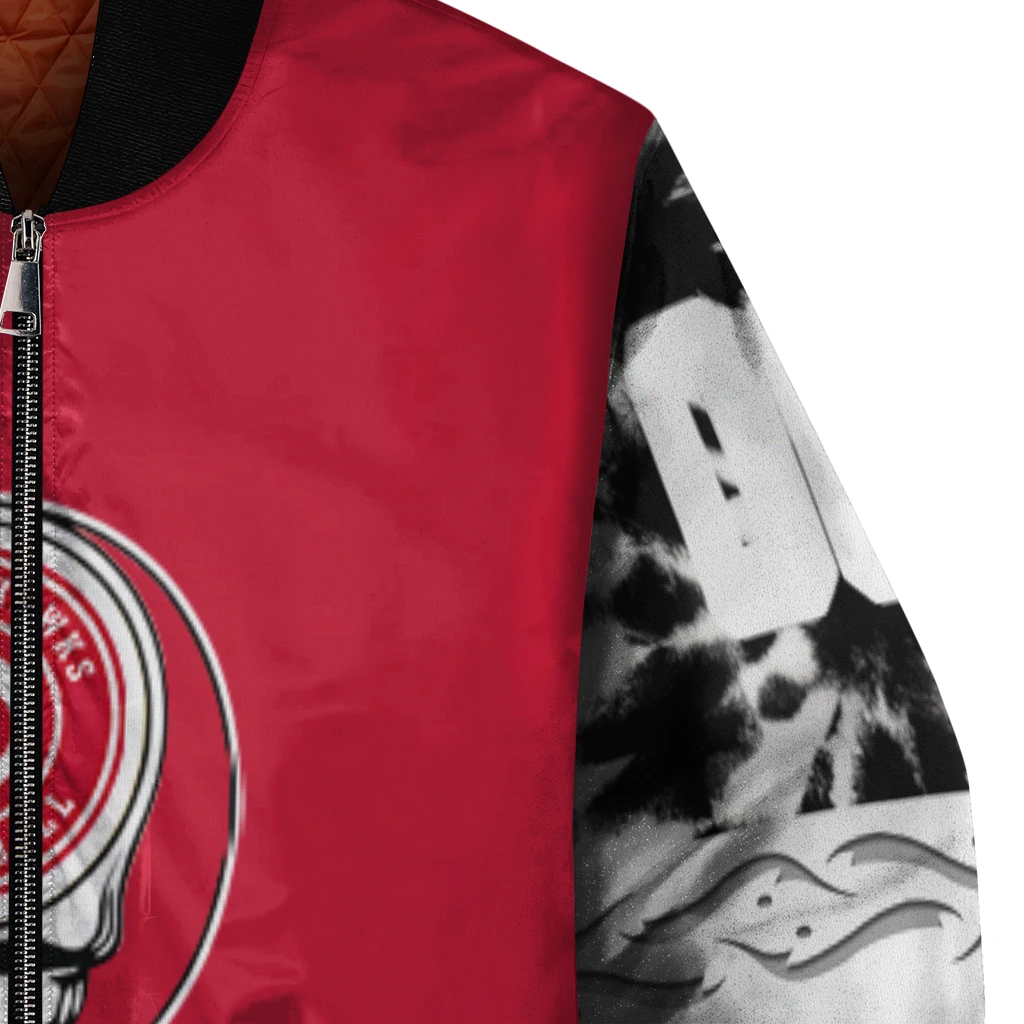 customized atlanta hawks skull emblem red black bomber jacket premium grade customized atlanta hawks skull emblem red black bomber jacket premium grade