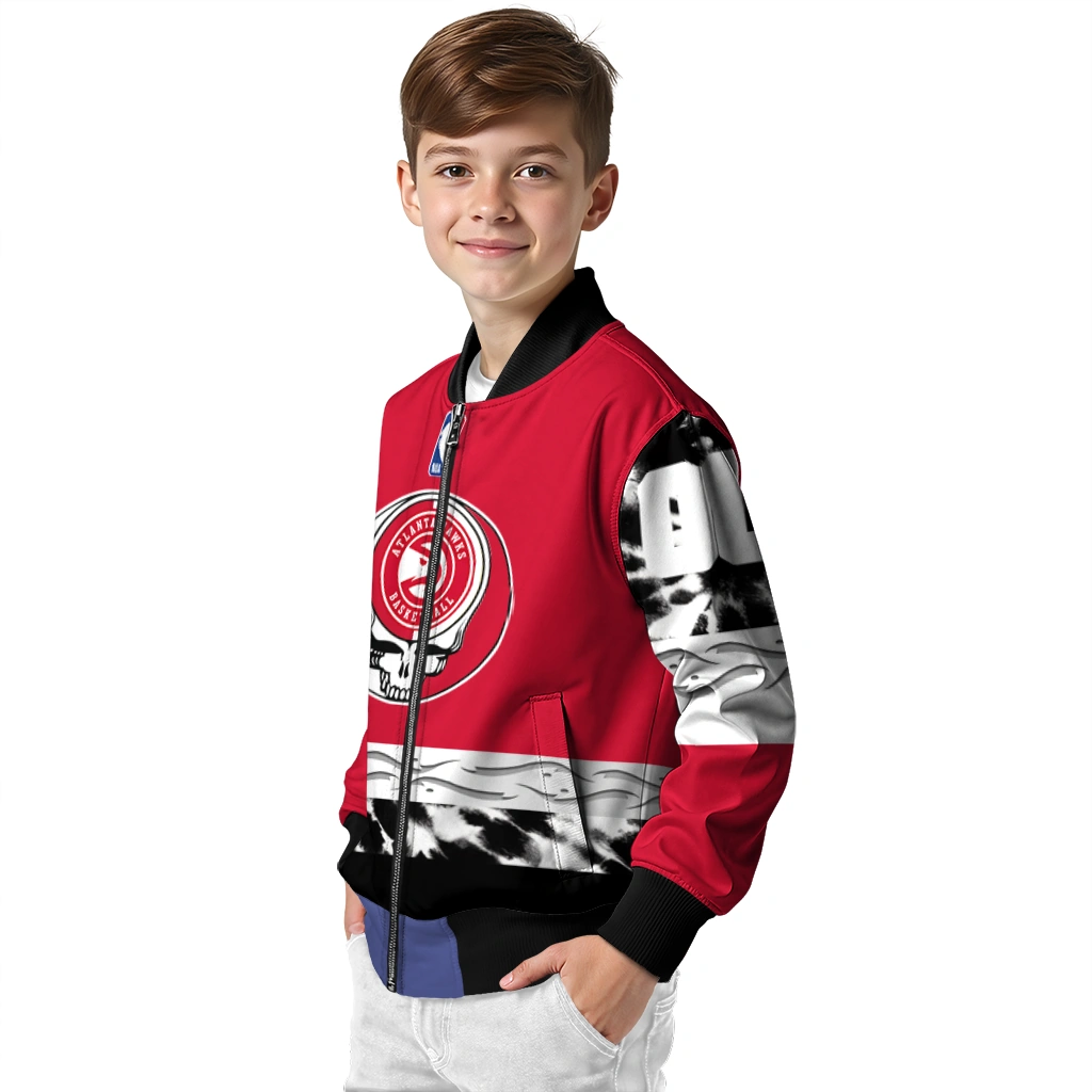 customized atlanta hawks skull emblem red black bomber jacket trendy customized atlanta hawks skull emblem red black bomber jacket trendy