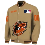 customized baltimore orioles claw swipe beige varsity jacket best selling
