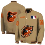 customized baltimore orioles claw swipe beige varsity jacket best selling