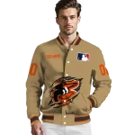 customized baltimore orioles claw swipe beige varsity jacket best selling