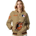 customized baltimore orioles claw swipe beige varsity jacket best selling