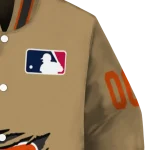 customized baltimore orioles claw swipe beige varsity jacket best selling