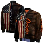 customized baltimore orioles flag wood brown bomber jacket best selling