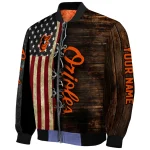 customized baltimore orioles flag wood brown bomber jacket best selling