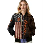 customized baltimore orioles flag wood brown bomber jacket best selling