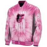 customized baltimore orioles pink tie dye pink varsity jacket best selling