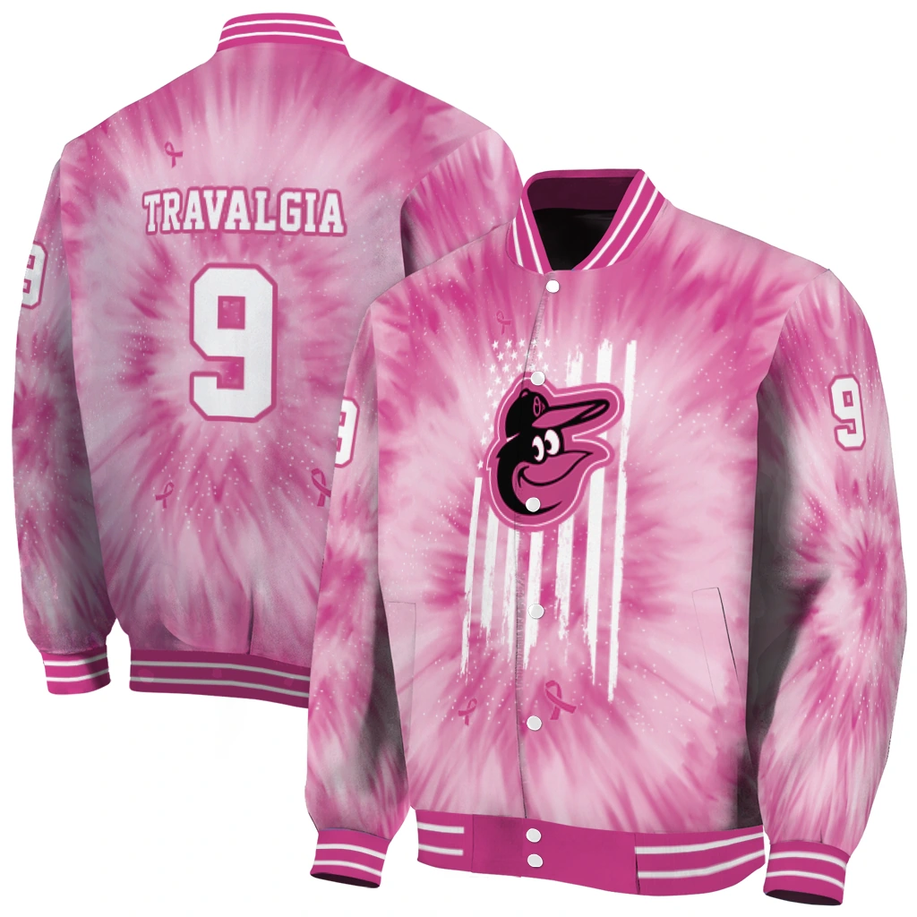 customized baltimore orioles pink tie dye pink varsity jacket fashion forward customized baltimore orioles pink tie dye pink varsity jacket fashion forward