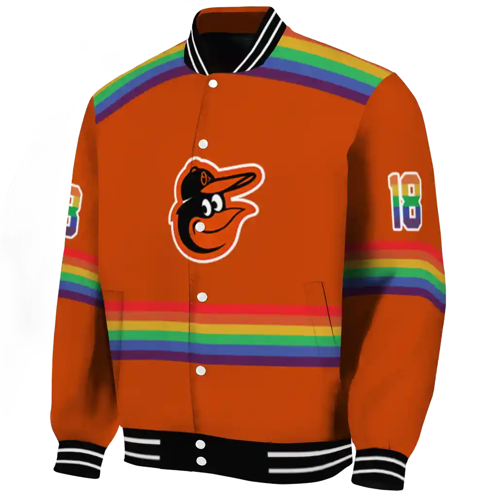 customized baltimore orioles rainbow jersey number orange varsity jacket best selling customized baltimore orioles rainbow jersey number orange varsity jacket best selling