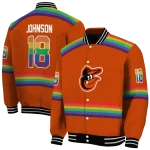 customized baltimore orioles rainbow jersey number orange varsity jacket best selling