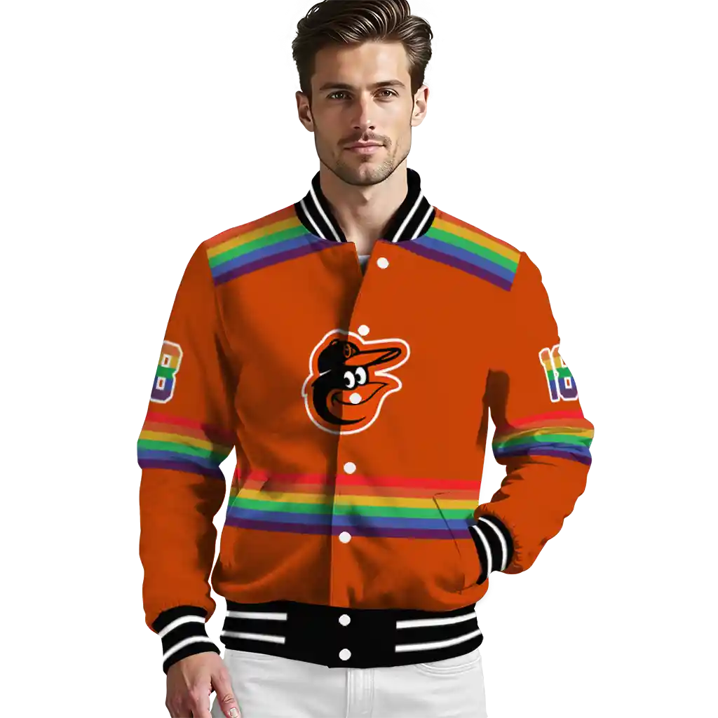 customized baltimore orioles rainbow jersey number orange varsity jacket high quality customized baltimore orioles rainbow jersey number orange varsity jacket high quality