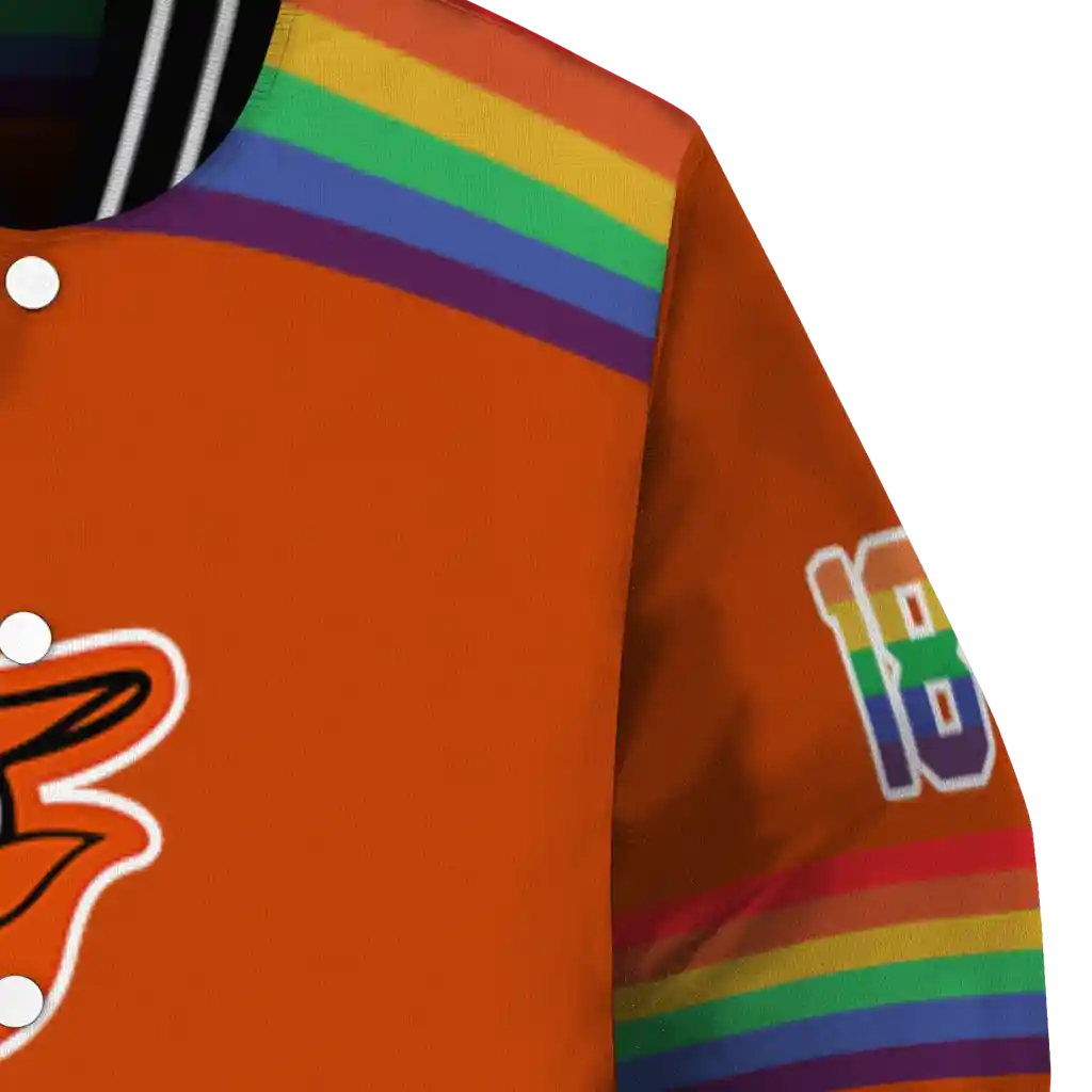 customized baltimore orioles rainbow jersey number orange varsity jacket premium grade customized baltimore orioles rainbow jersey number orange varsity jacket premium grade
