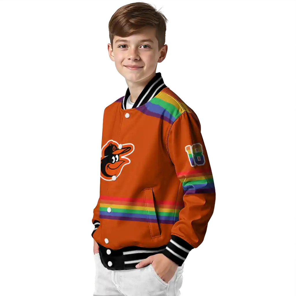 customized baltimore orioles rainbow jersey number orange varsity jacket trendy customized baltimore orioles rainbow jersey number orange varsity jacket trendy