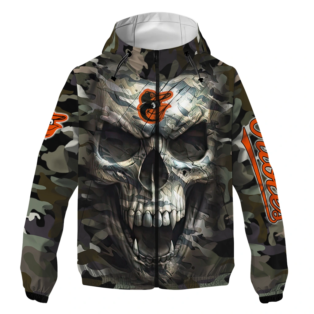customized baltimore orioles skull camo camouflage windbreaker jacket best selling customized baltimore orioles skull camo camouflage windbreaker jacket best selling