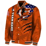 customized baltimore orioles us flag claws orange varsity jacket best selling