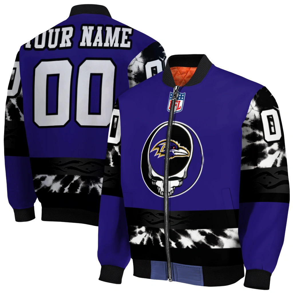 customized baltimore ravens skull center purple black bomber jacket best selling customized baltimore ravens skull center purple black bomber jacket best selling