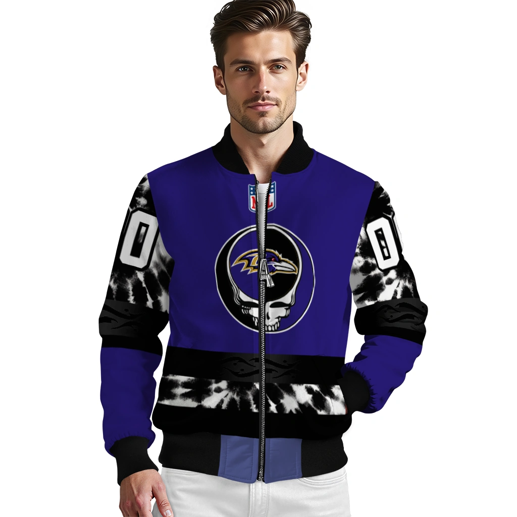 customized baltimore ravens skull center purple black bomber jacket high quality customized baltimore ravens skull center purple black bomber jacket high quality