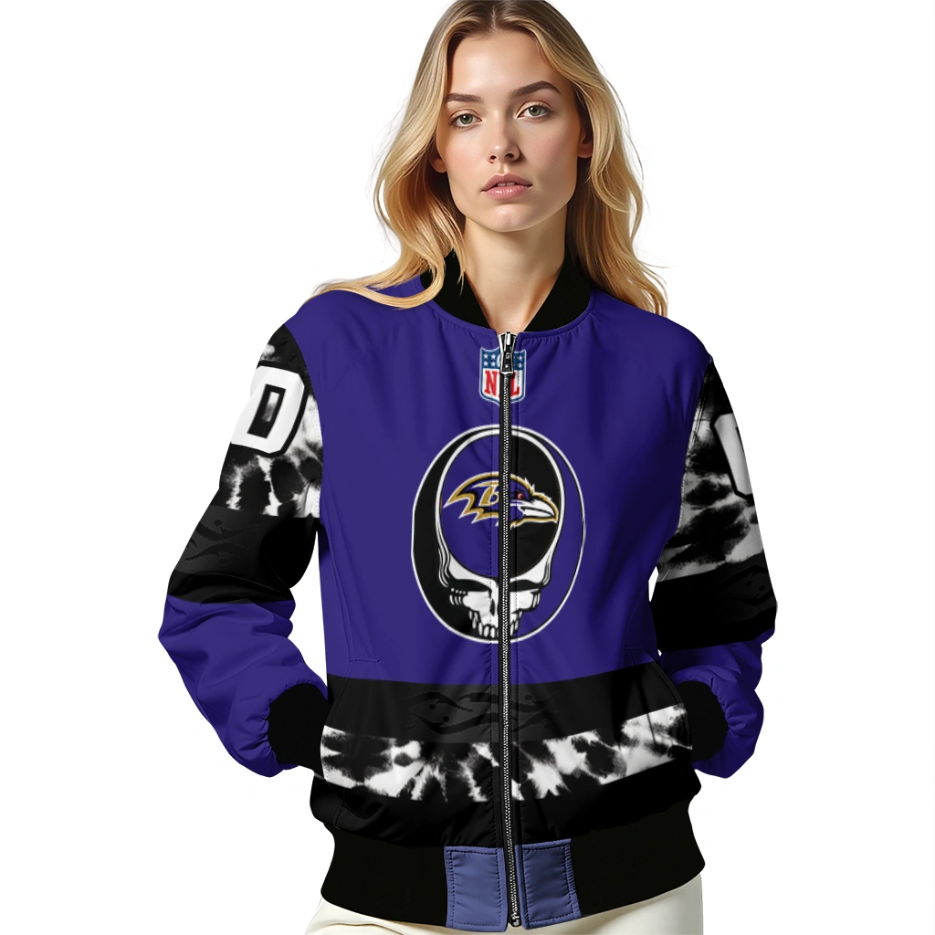 customized baltimore ravens skull center purple black bomber jacket latest model customized baltimore ravens skull center purple black bomber jacket latest model
