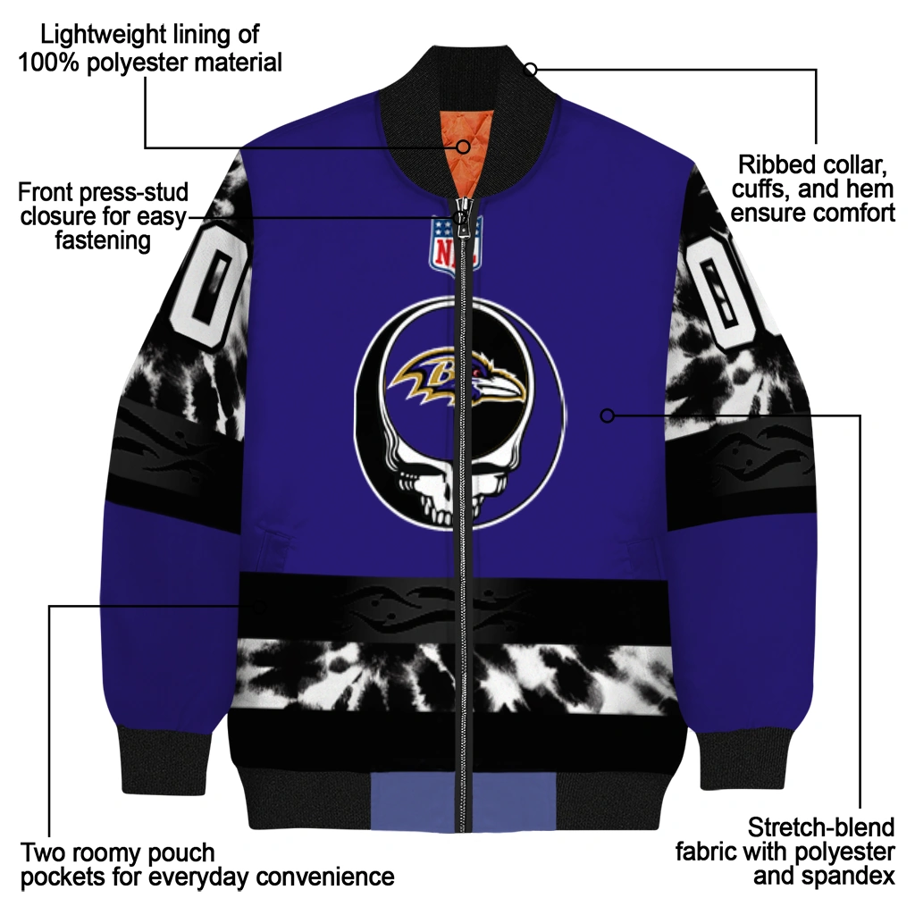 customized baltimore ravens skull center purple black bomber jacket new arrival customized baltimore ravens skull center purple black bomber jacket new arrival