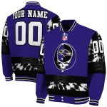 customized baltimore ravens skull center purple black varsity jacket best selling