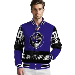 customized baltimore ravens skull center purple black varsity jacket best selling