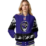 customized baltimore ravens skull center purple black varsity jacket best selling