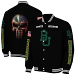 customized baylor bears american flag skull black varsity jacket best selling