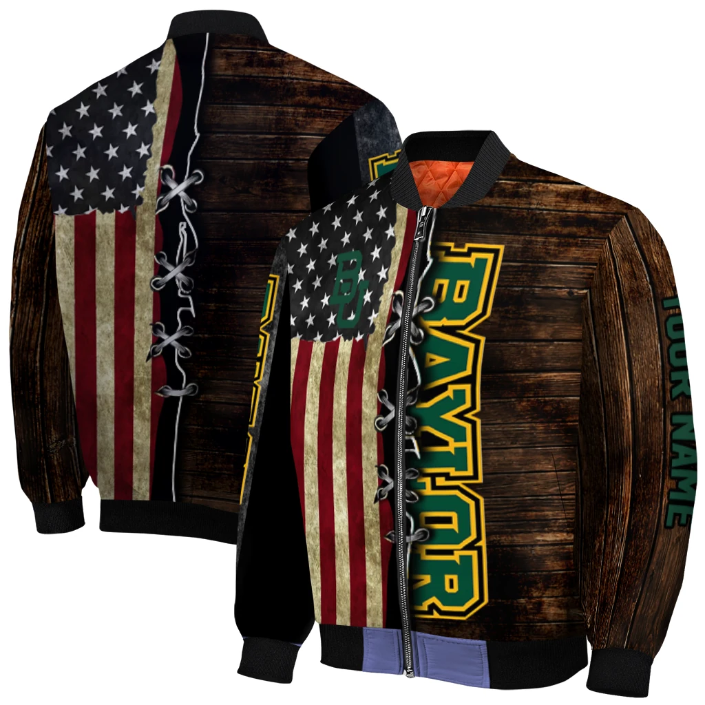 customized baylor bears flag wood brown bomber jacket best selling customized baylor bears flag wood brown bomber jacket best selling