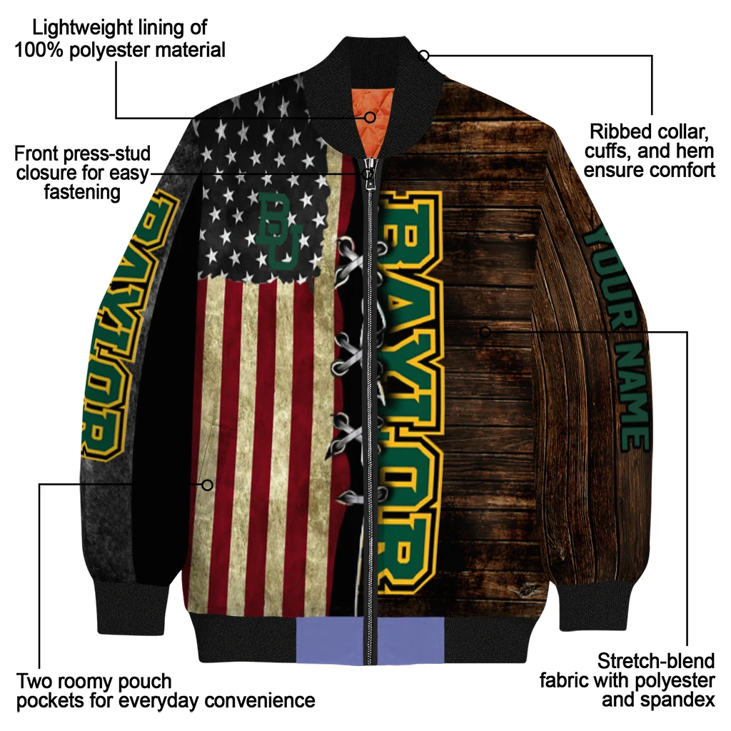 customized baylor bears flag wood brown bomber jacket new arrival customized baylor bears flag wood brown bomber jacket new arrival