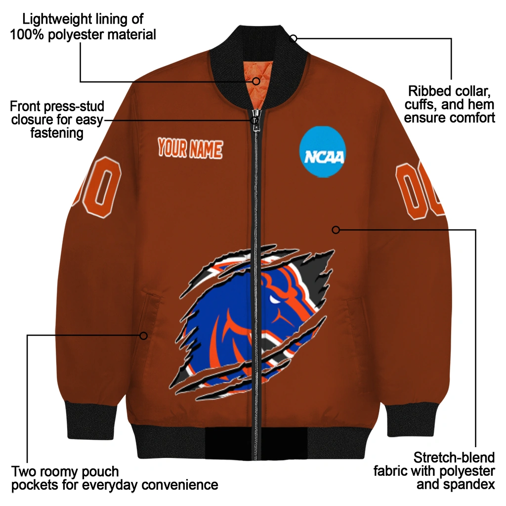 customized boise state broncos claw mark orange bomber jacket new arrival customized boise state broncos claw mark orange bomber jacket new arrival