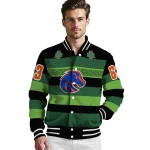 customized boise state broncos clover green lines green black varsity jacket best selling