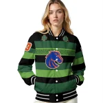 customized boise state broncos clover green lines green black varsity jacket best selling