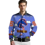 customized boise state broncos mario blocks blue black varsity jacket best selling