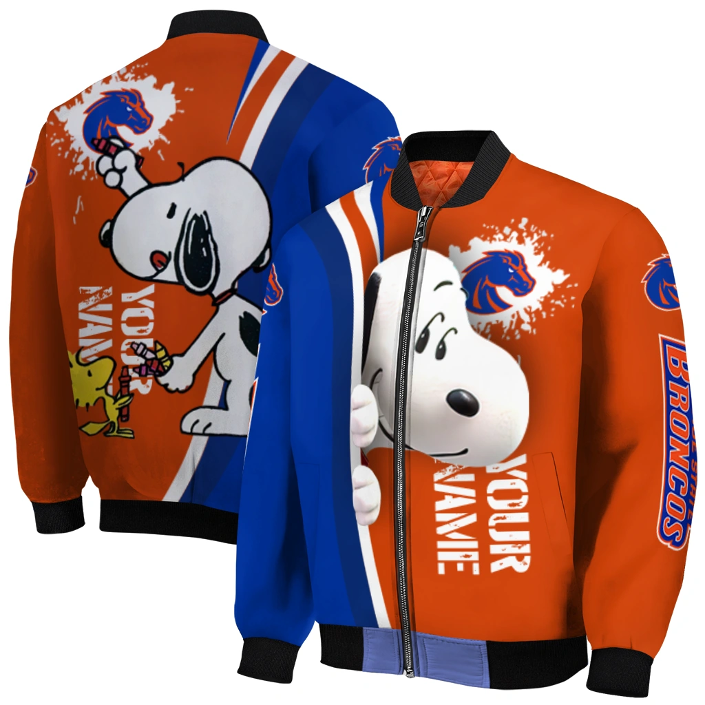 customized boise state broncos snoopy head orange bomber jacket best selling customized boise state broncos snoopy head orange bomber jacket best selling