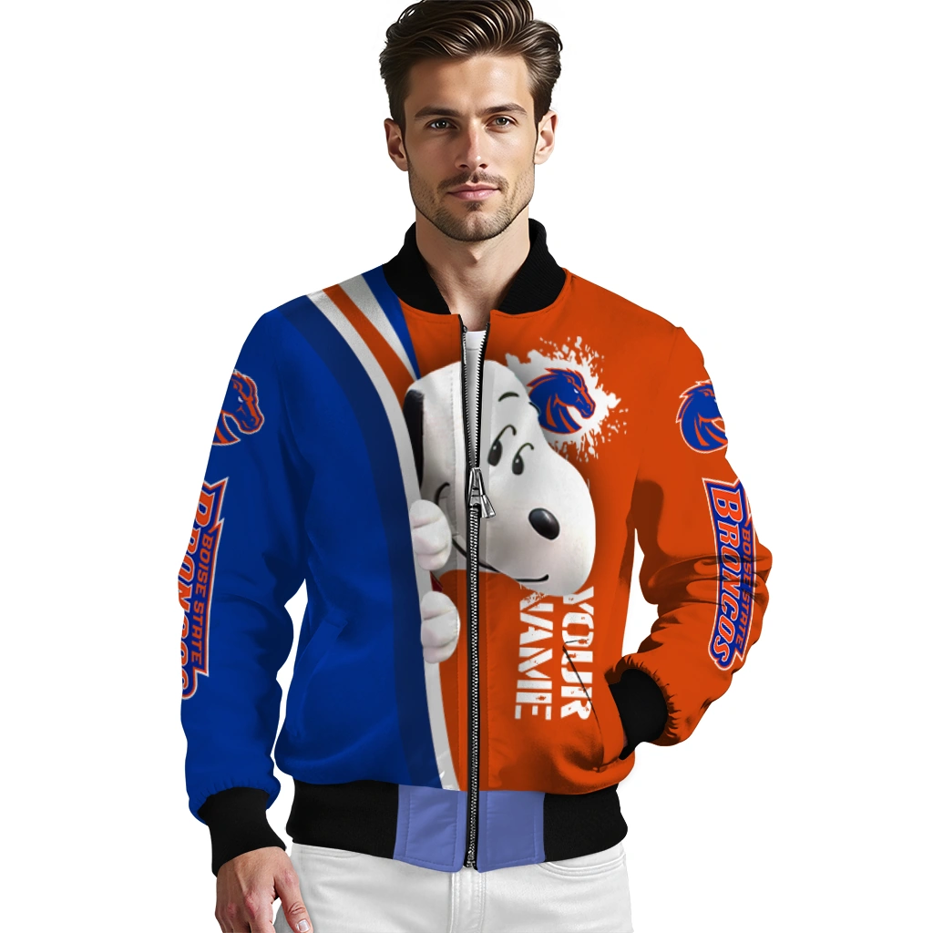 customized boise state broncos snoopy head orange bomber jacket high quality customized boise state broncos snoopy head orange bomber jacket high quality