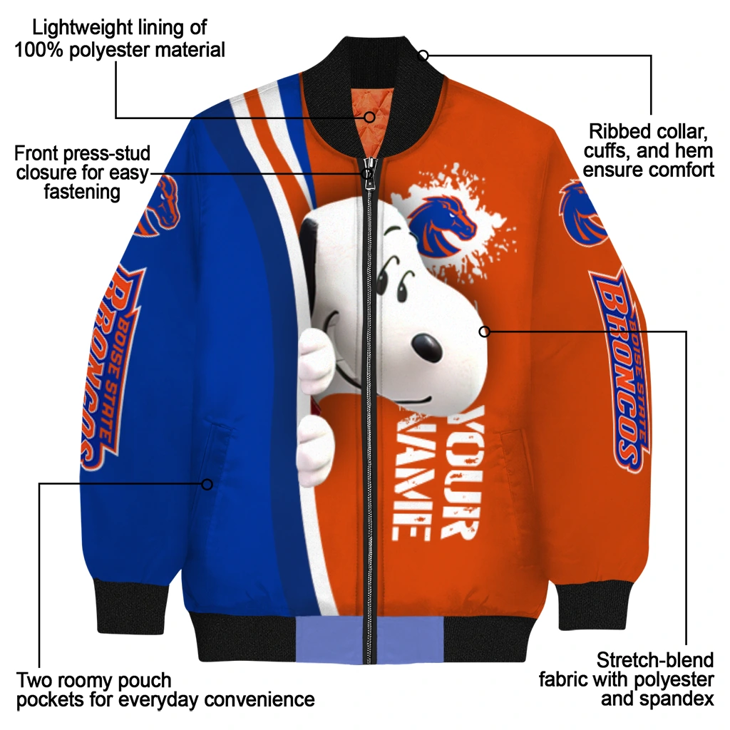 customized boise state broncos snoopy head orange bomber jacket new arrival customized boise state broncos snoopy head orange bomber jacket new arrival