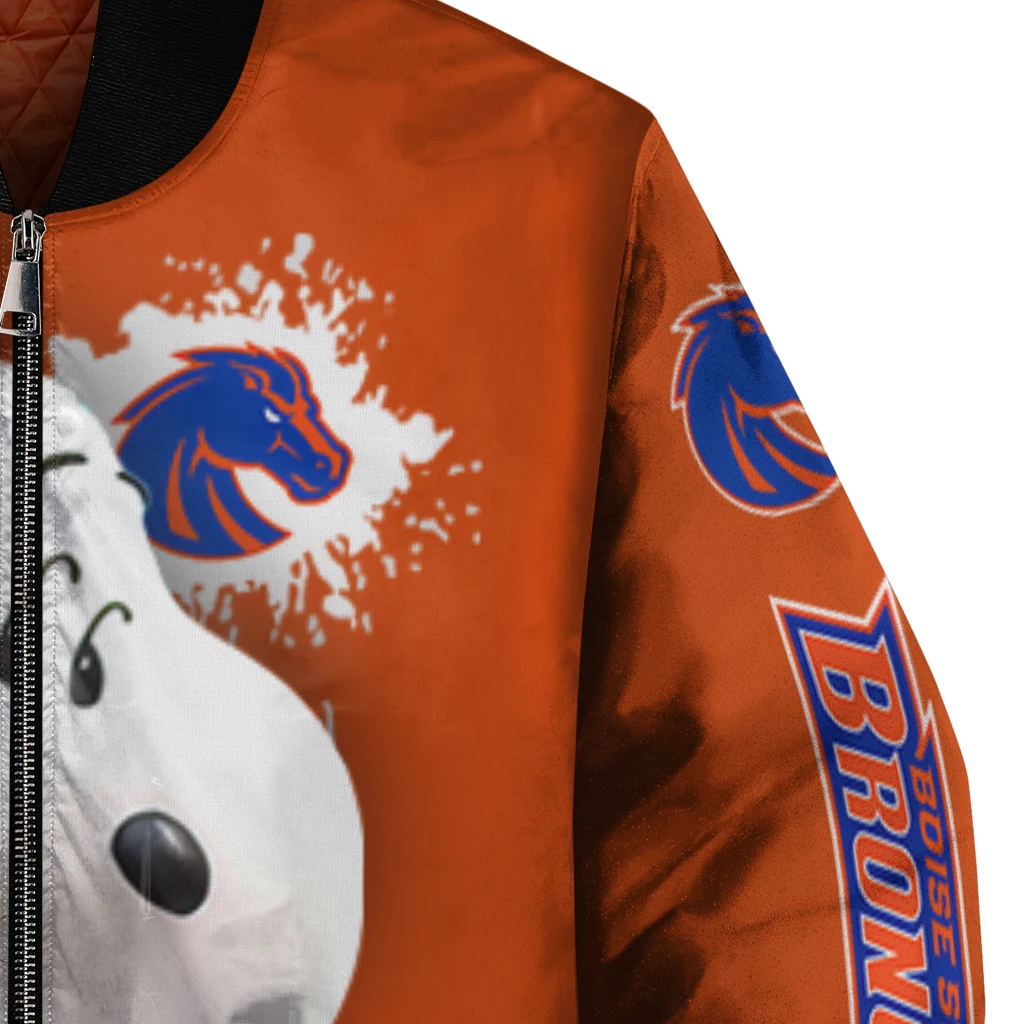 customized boise state broncos snoopy head orange bomber jacket premium grade customized boise state broncos snoopy head orange bomber jacket premium grade