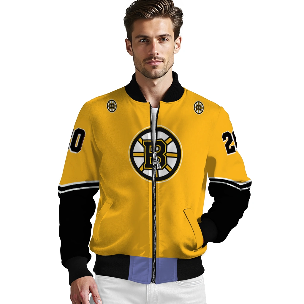 customized boston bruins chevron style gold bomber jacket high quality customized boston bruins chevron style gold bomber jacket high quality