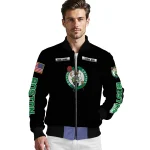 customized boston celtics american flag skull black bomber jacket best selling