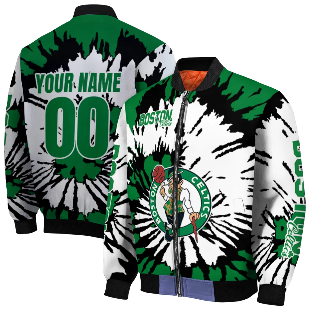 customized boston celtics burst splatter green bomber jacket best selling customized boston celtics burst splatter green bomber jacket best selling