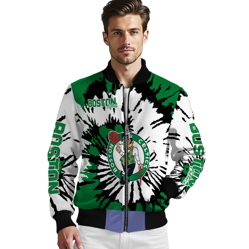 customized boston celtics burst splatter green bomber jacket high quality customized boston celtics burst splatter green bomber jacket high quality