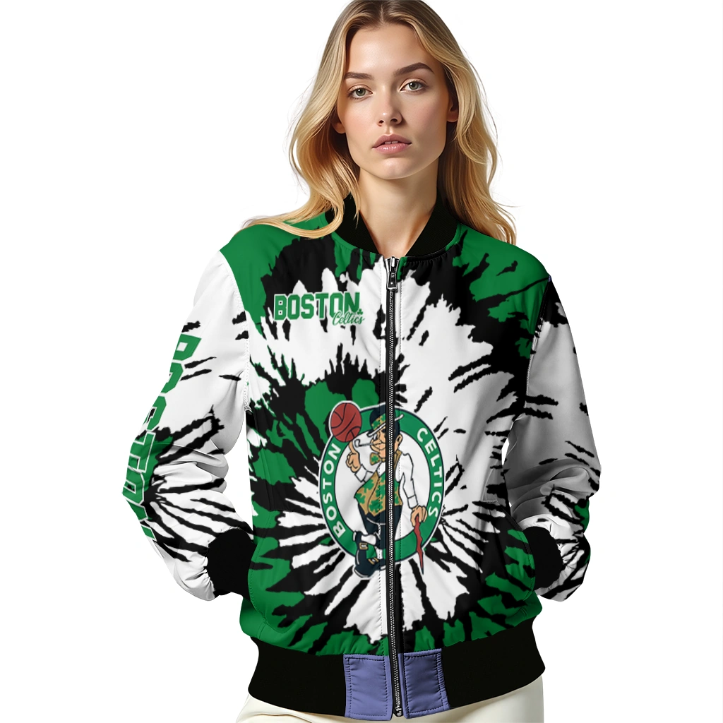 customized boston celtics burst splatter green bomber jacket latest model customized boston celtics burst splatter green bomber jacket latest model