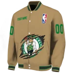 customized boston celtics claw opening beige varsity jacket best selling