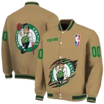 customized boston celtics claw opening beige varsity jacket best selling