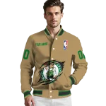 customized boston celtics claw opening beige varsity jacket best selling