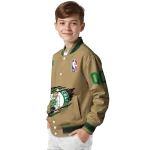 customized boston celtics claw opening beige varsity jacket best selling