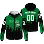 customized boston celtics flame trim green black windbreaker jacket fashion forward