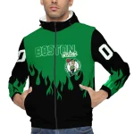 customized boston celtics flame trim green black windbreaker jacket fashion forward