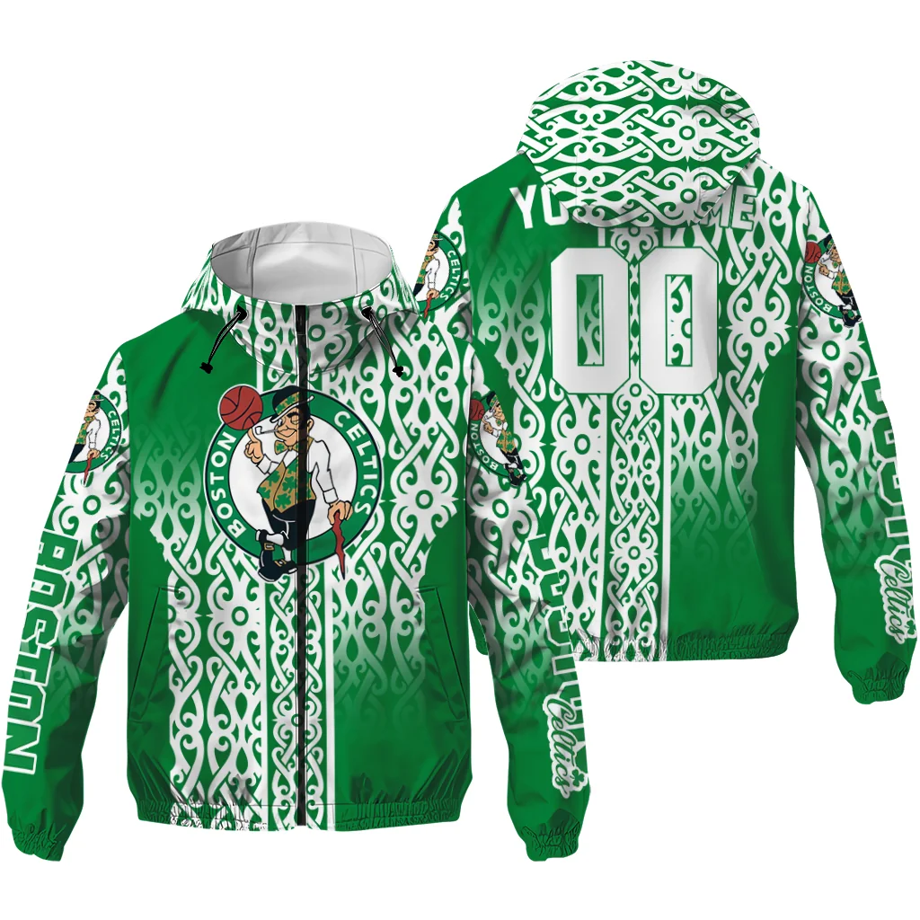 customized boston celtics tribal swirls green windbreaker jacket high quality customized boston celtics tribal swirls green windbreaker jacket high quality