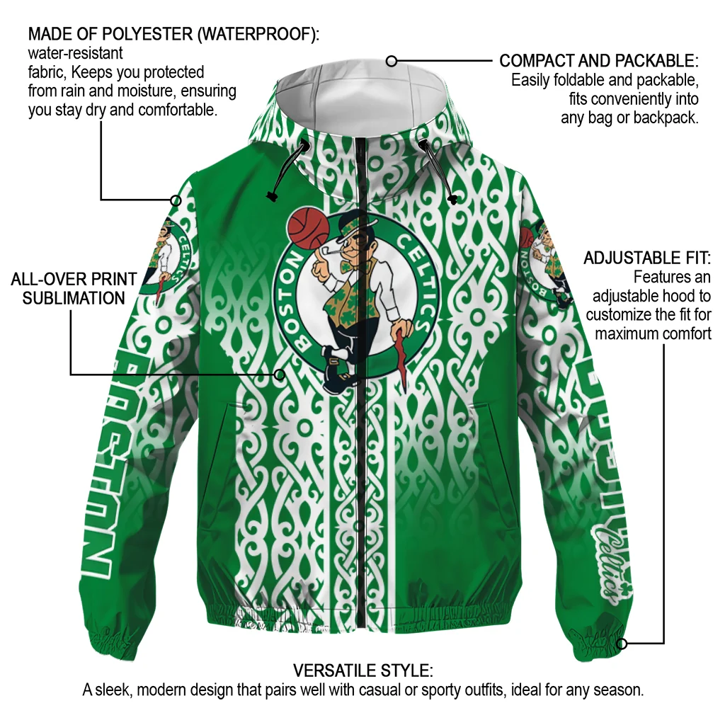 customized boston celtics tribal swirls green windbreaker jacket new arrival customized boston celtics tribal swirls green windbreaker jacket new arrival